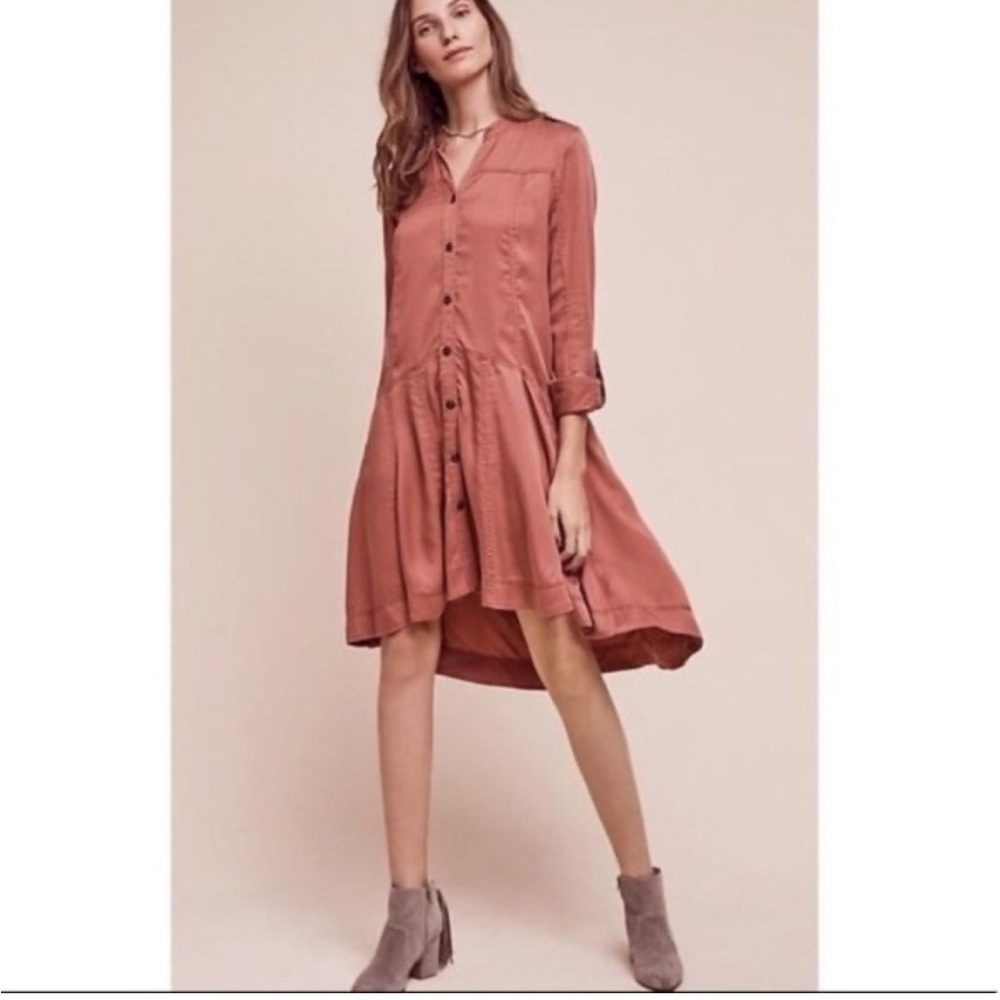 Holding Horses MARIANA SHIRT Dress, Rose V Neck, Buttons, Drop Waist, Hi Low Hem
